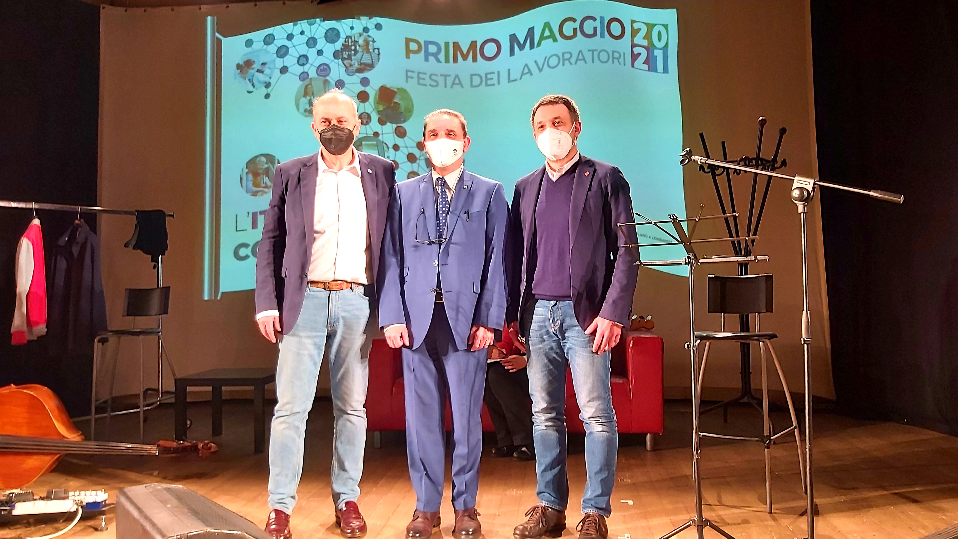 Da sx Margaritella (Uil), Gerla (Cisl), Bonini (Cgil)