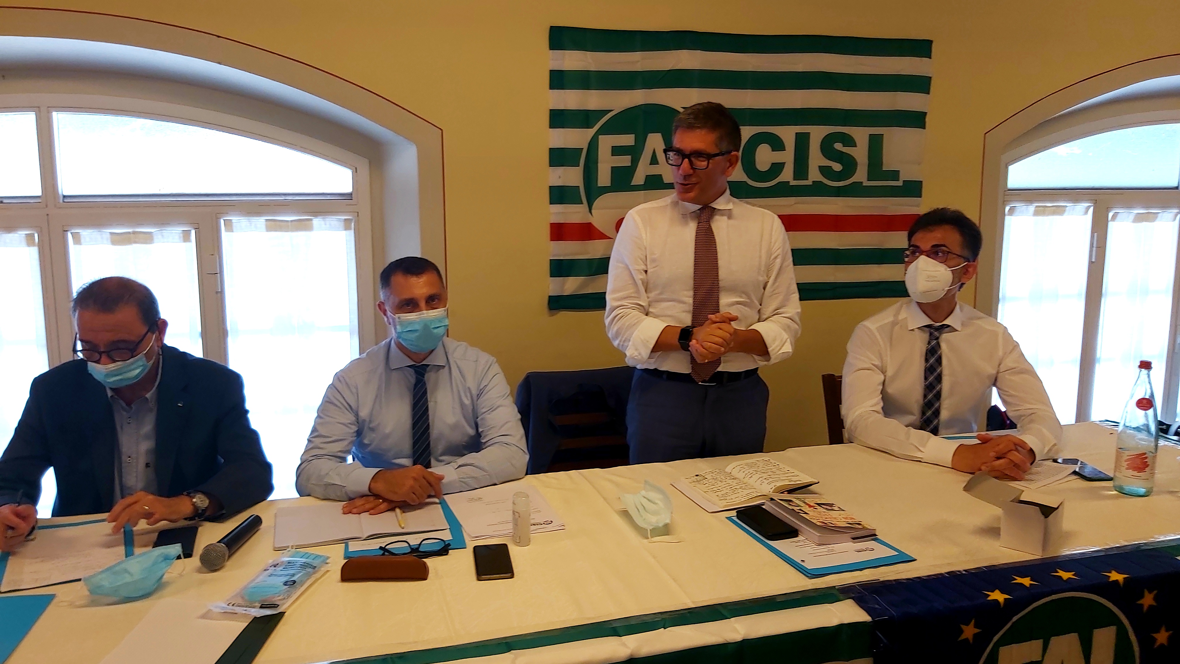 Da sx Gerla (Cisl Milano), Albanese (Fai Cisl Lombardia), Rota (Fai Cisl nazionale), De Falco (Fai Cisl Milano)